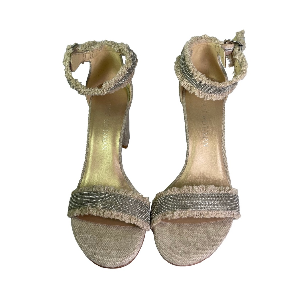 Stuart Weitzman Chaingang Frayed Ankle-Wrap Sandal Size 7B
